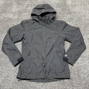 REI Womens Rain Jacket Coat Size M Gray Hooded Outdoor Hiking Full Zip